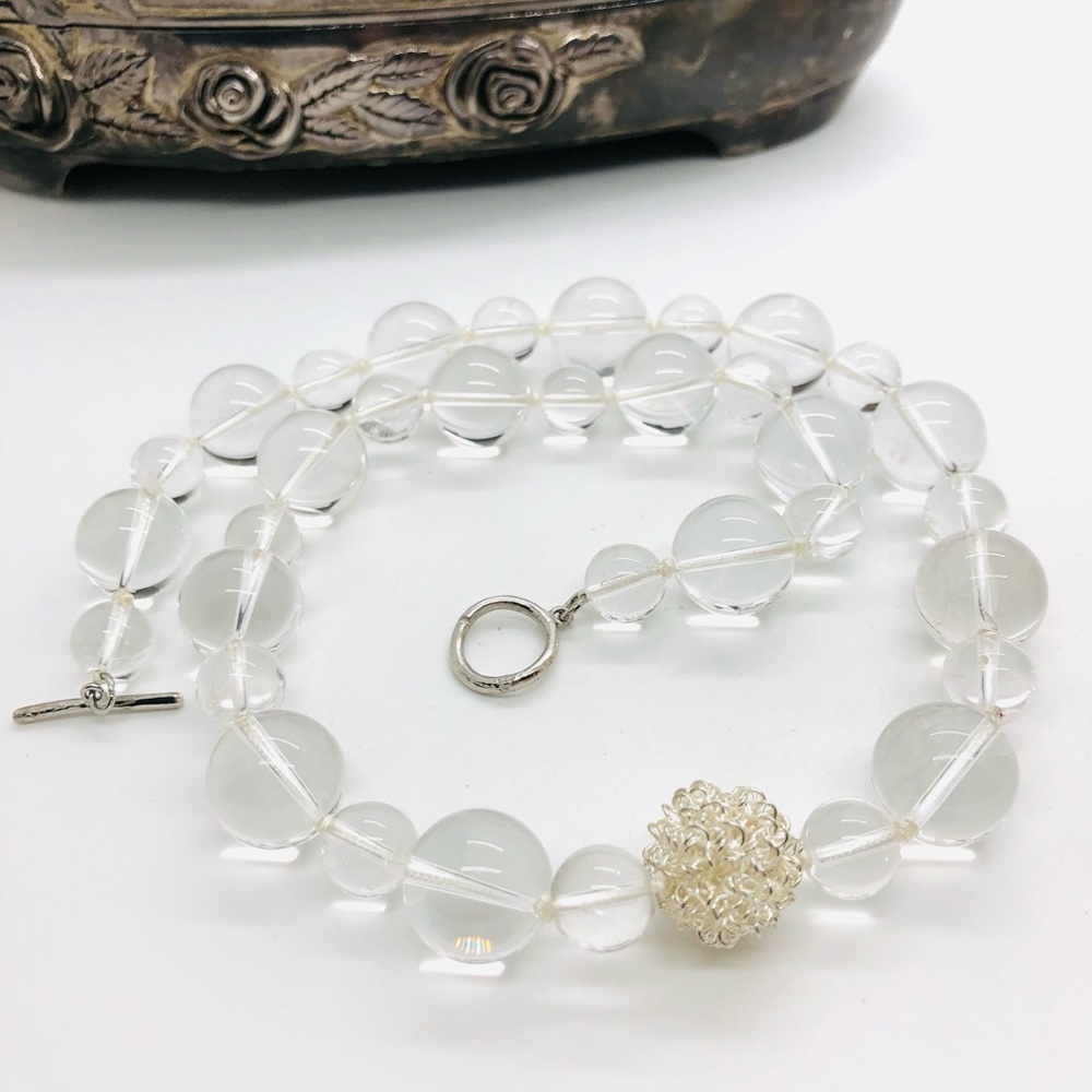 Vintage Clear Glass Bead 925 Statement Necklace Gem
